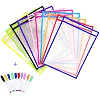 Resuable Dry Erase Pockets Papelería Suministros-10 Piezas Reutilizable Escribir y Limpiar Bolsillos para la…